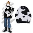 Cow Print Sweater Black & White - One Size