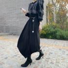 Set: Tweed Sweatshirt + Long Pleated Skirt With Belt Bag Black - One Size