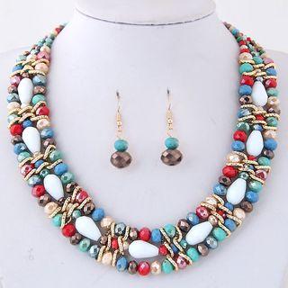Set: Bead Layered Necklace + Dangle Earring