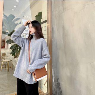Plain Turtle-neck Loose-fit Sweater As Figure - One Size