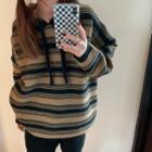 Striped Hooded Sweater Stripes - Coffee - One Size