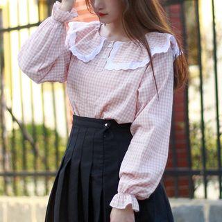 Gingham Collared Long Sleeve Blouse