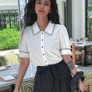 Two Tone Oversize Blouse White - One Size
