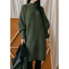 Balloon-sleeve Boxy Rib-knit Dress