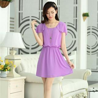 Flutter-sleeve Chiffon Dress