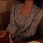 Square-neck Floral Blouse Sky Blue - One Size