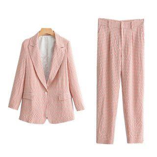 One-button Gingham Blazer / Straight-cut Pants / Set