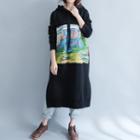 Long-sleeve Printed Hooded A-line Midi Dress