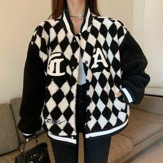 Pattern Baseball Jacket Rhombus - Black & White - One Size