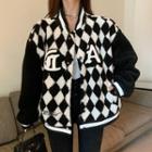 Pattern Baseball Jacket Rhombus - Black & White - One Size