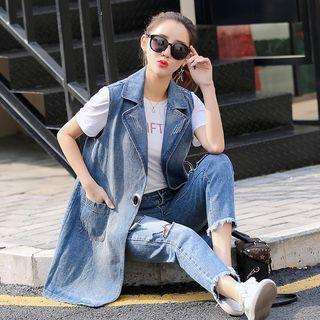 Sleeveless Open-front Denim Coat
