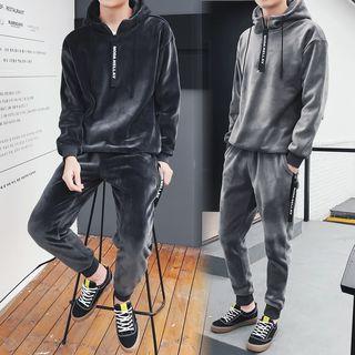 Set: Half-zip Lettering Hoodie + Sweatpants