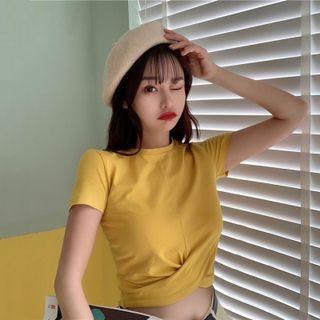 Short-sleeve Plain Knotted Top