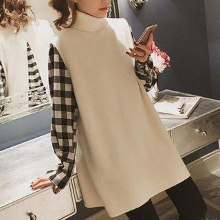 Set: Plaid Shirt + Turtleneck Vest