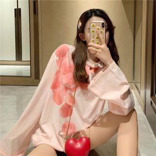 Print Long-sleeve Loose-fit T-shirt Pink - One Size