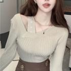Long-sleeve Slim-fit Cropped Knit Top