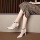 Genuine Leather Mesh Panel Pointed-toe High Heel Short Boots