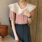 Puff-sleeve Shirred Double Collar Blouse