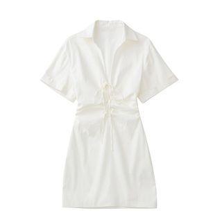 Tie-strap Mini A-line Shirt Dress