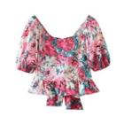 Puff-sleeve Floral Print Blouse 7710 - Floral - Rose Pink - One Size