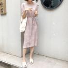 Check Textured Midi Dress With Cord