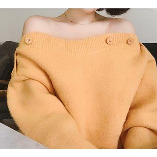 Off Shoulder Buttoned Sweater