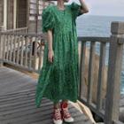 Short-sleeve Floral Print Midi Dress Floral - Green - One Size