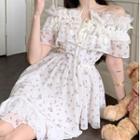 Off-shoulder Floral Printed Ruffle Trim Dress