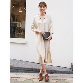 Collared 3/4-sleeve Knit Dress