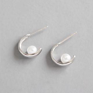 925 Sterling Silver Faux Pearl Earring White - One Size