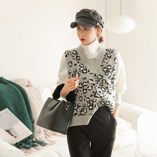 Leopard Wool Blend Knit Vest