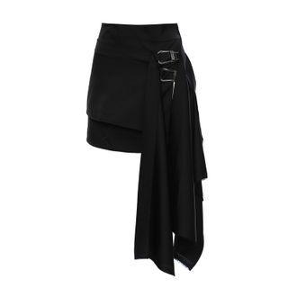 Buckled Asymmetrical Mini Pencil Skirt