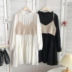 Stand-collar Puff-sleeve Ruched Dress + Cutout Suspender