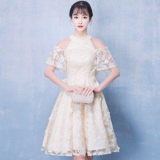 Cold-shoulder Mini Lace A-line Cocktail Dress