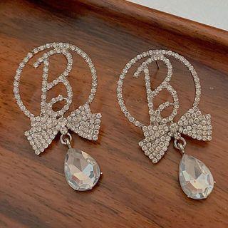 Letter B Rhinestone Faux Crystal Dangle Earring E0164 - Silver Earring - Silver - One Size