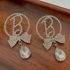 Letter B Rhinestone Faux Crystal Dangle Earring E0164 - Silver Earring - Silver - One Size