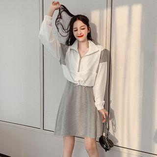 Set: Color-block Top + Sleeveless Dress