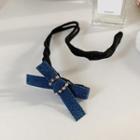 Rhinestone Denim Bow Wire Hair Tie Blue - 31cm