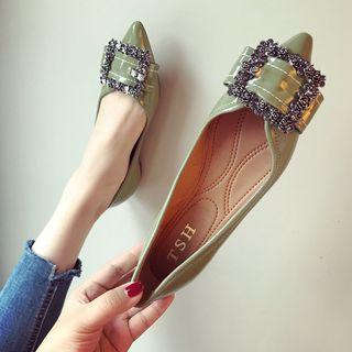 Rhinestone Accent Buckled Flats