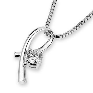 18k White Gold Ribbon Diamond Solitaire Pendant (3/20 Cttw) (free 925 Silver Box Chain)