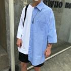 Striped Two-tone 3/4-sleeve T-shirt