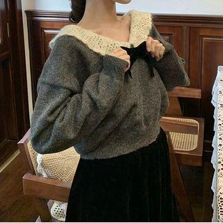 Contrast Trim Sweater / Midi A-line Skirt