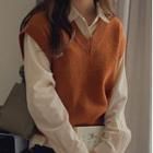 Embossed Pinstripe Shirt / V-neck Sweater Vest