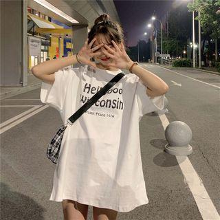 Round Collar Printed Letter Short-sleeved Top