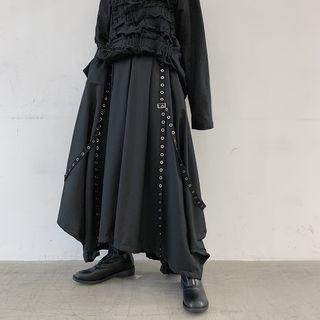 Studded Strap Wide-leg Pants Black - One Size