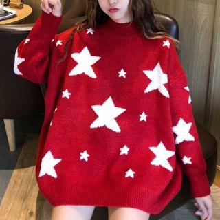 Mock-neck Oversized Star Pattern Sweater