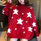 Mock-neck Oversized Star Pattern Sweater