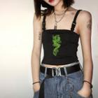 Dragon Embroidered Cropped Camisole Top Black - One Size