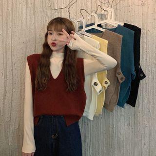 Plain Long Sleeve Top / Plain V-neck Vest