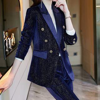 Double-breasted Velvet Blazer / Boot-cut Dress Pants / Set